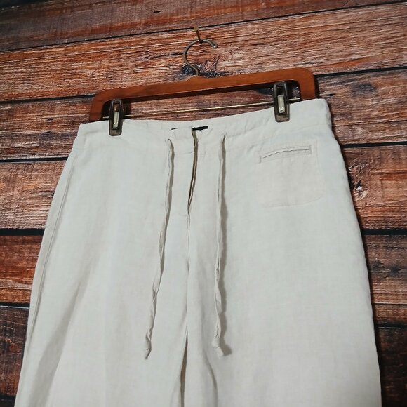Express 100% Linen Pants Size 7 8 Cream Wide Leg Side Slit - Picture 4 of 9